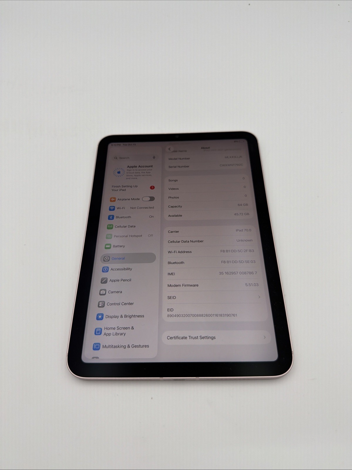 Factory Unlocked Apple iPad Mini 6th Gen 64GB Pink MLX43LL/A Wifi + Cellular