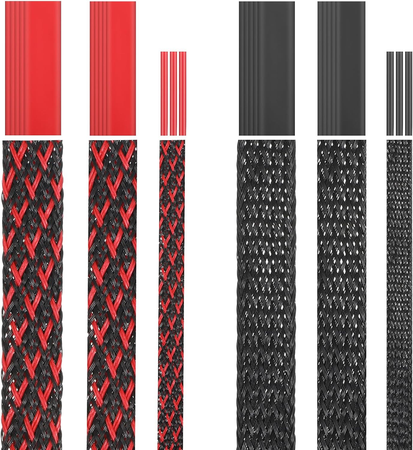 6 Roll 96Ft Wire Loom Braided Cable Sleeve with 127 Pcs Tube Heat Shrinkable 6 Roll 96Ft Wire Loom Braided Cable Sleeve with 127 Pcs Tube Heat Shrinkable