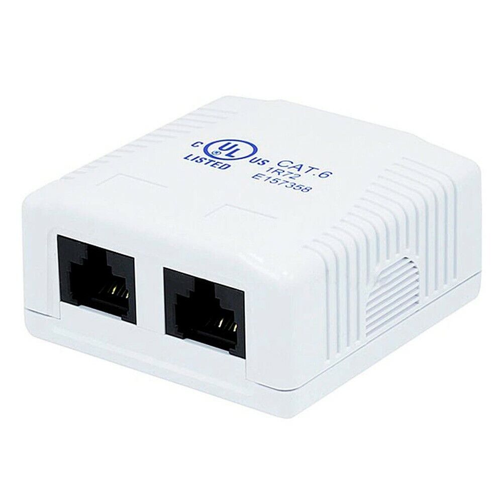 2 Port Cat6 RJ45 Network LAN Ethernet Wall Surface Mount Compact Box White
