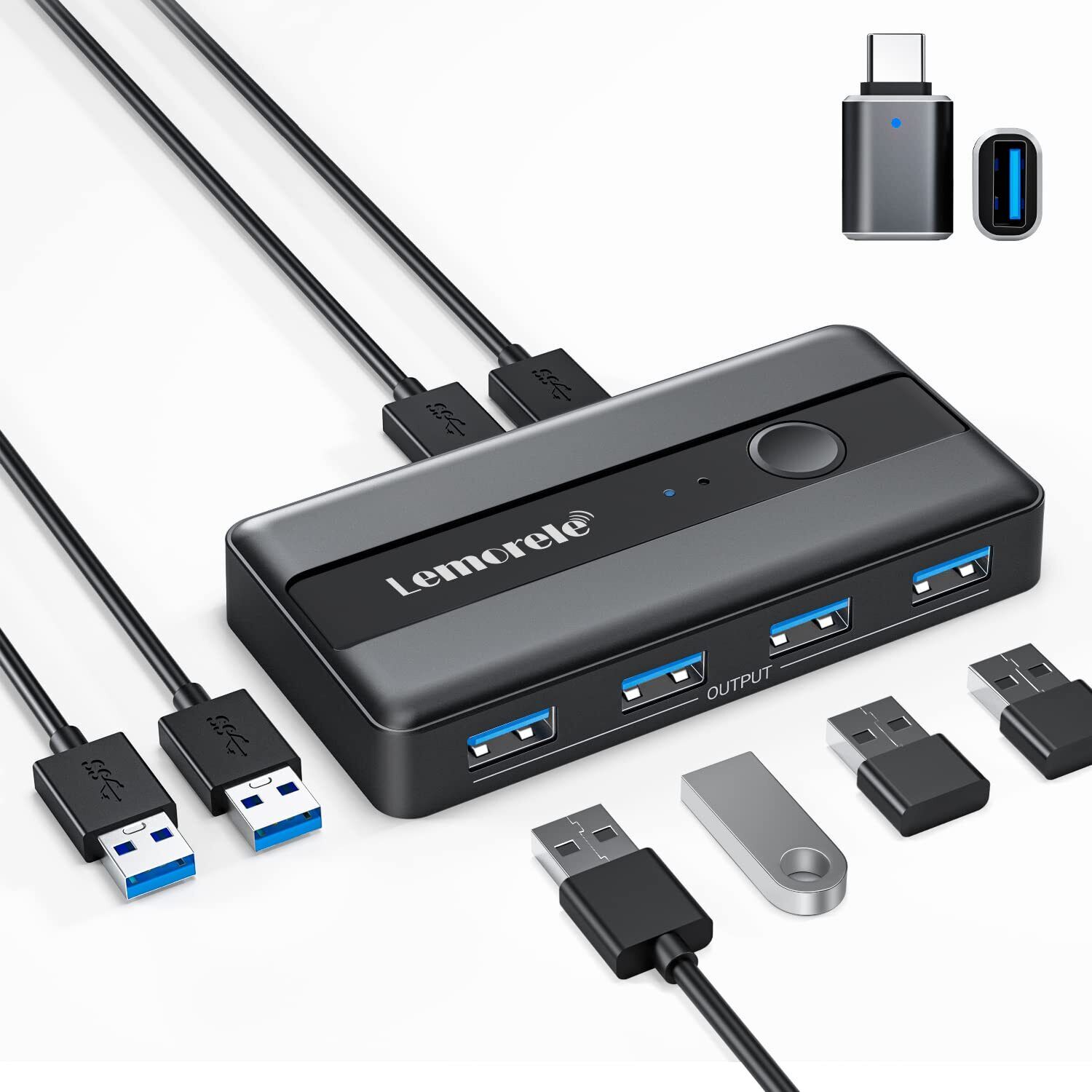 Lemorele USB 3.0 Switch Selector 2 Computers Sharing 4 USB Devices 4-Port USB Pe