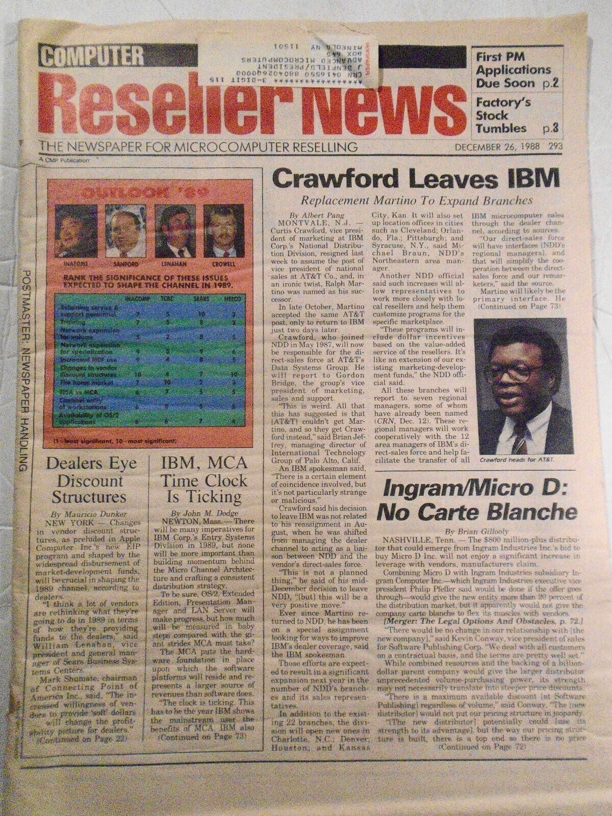 Computer Reseller News December 26, 1988 - Crawford leaves IBM for AT&T, etc