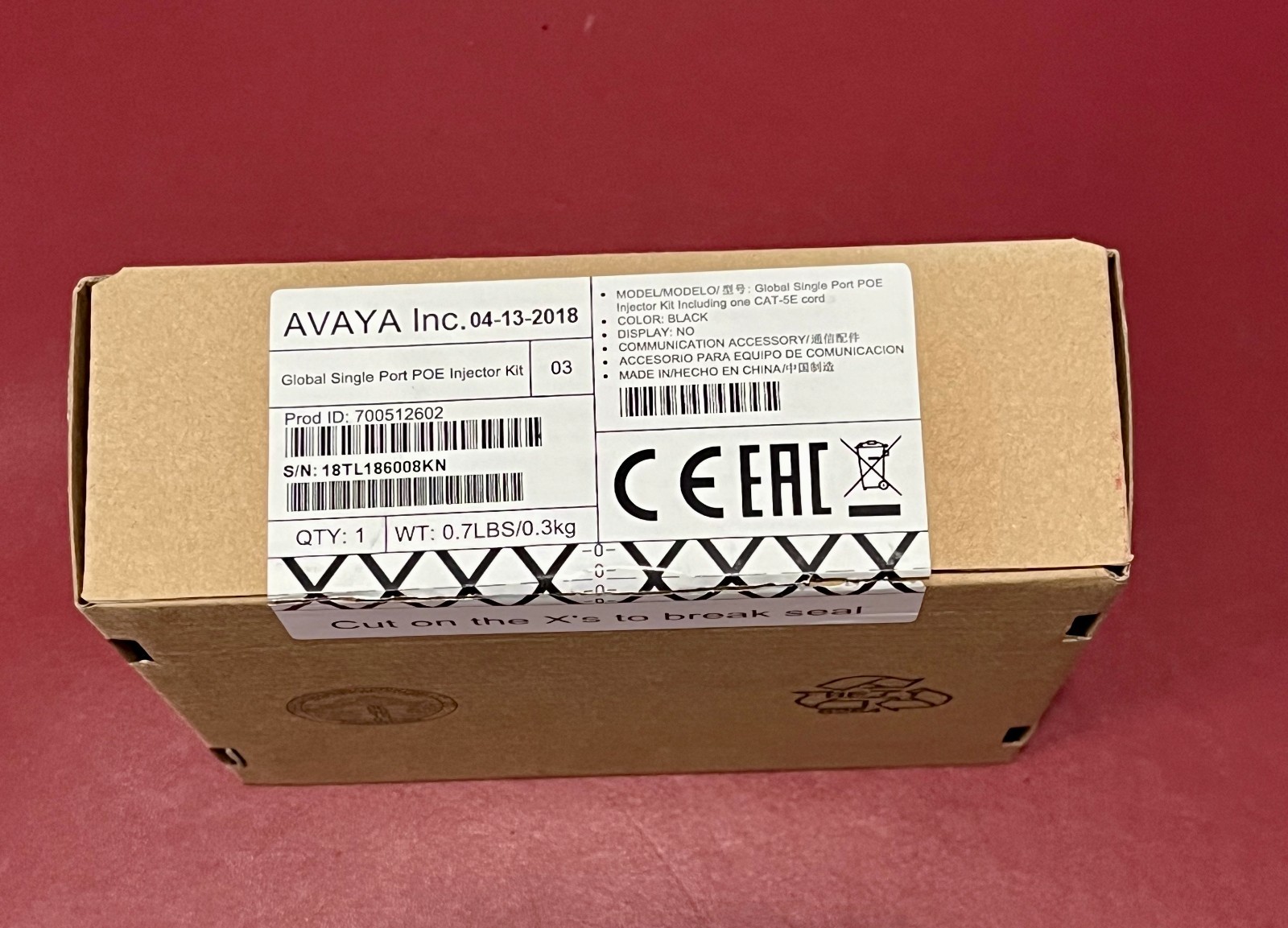AVAYA - Global Single Port POE Injector Adapter - 700512602 AVAYA - Global Single Port POE Injector Adapter - 700512602