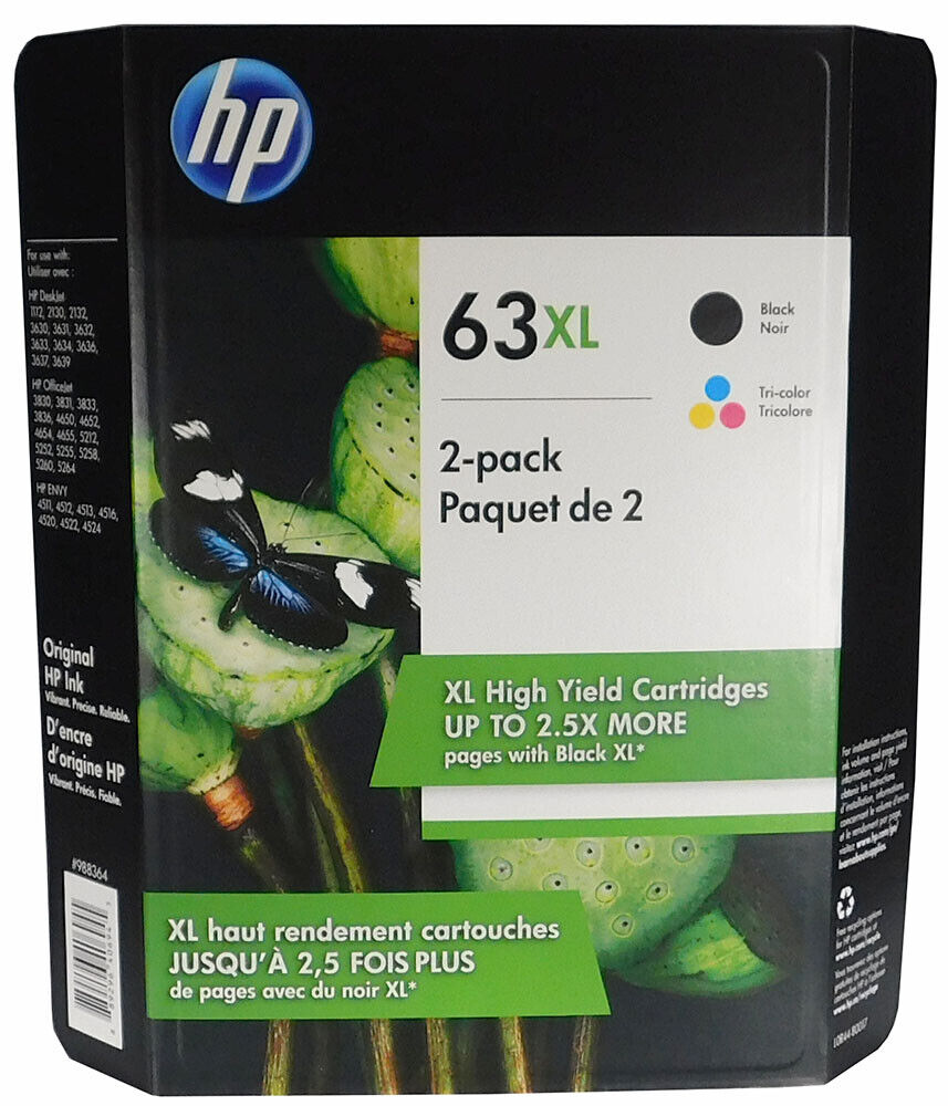 HP 63XL Black and 63XL Color Combo New Genuine