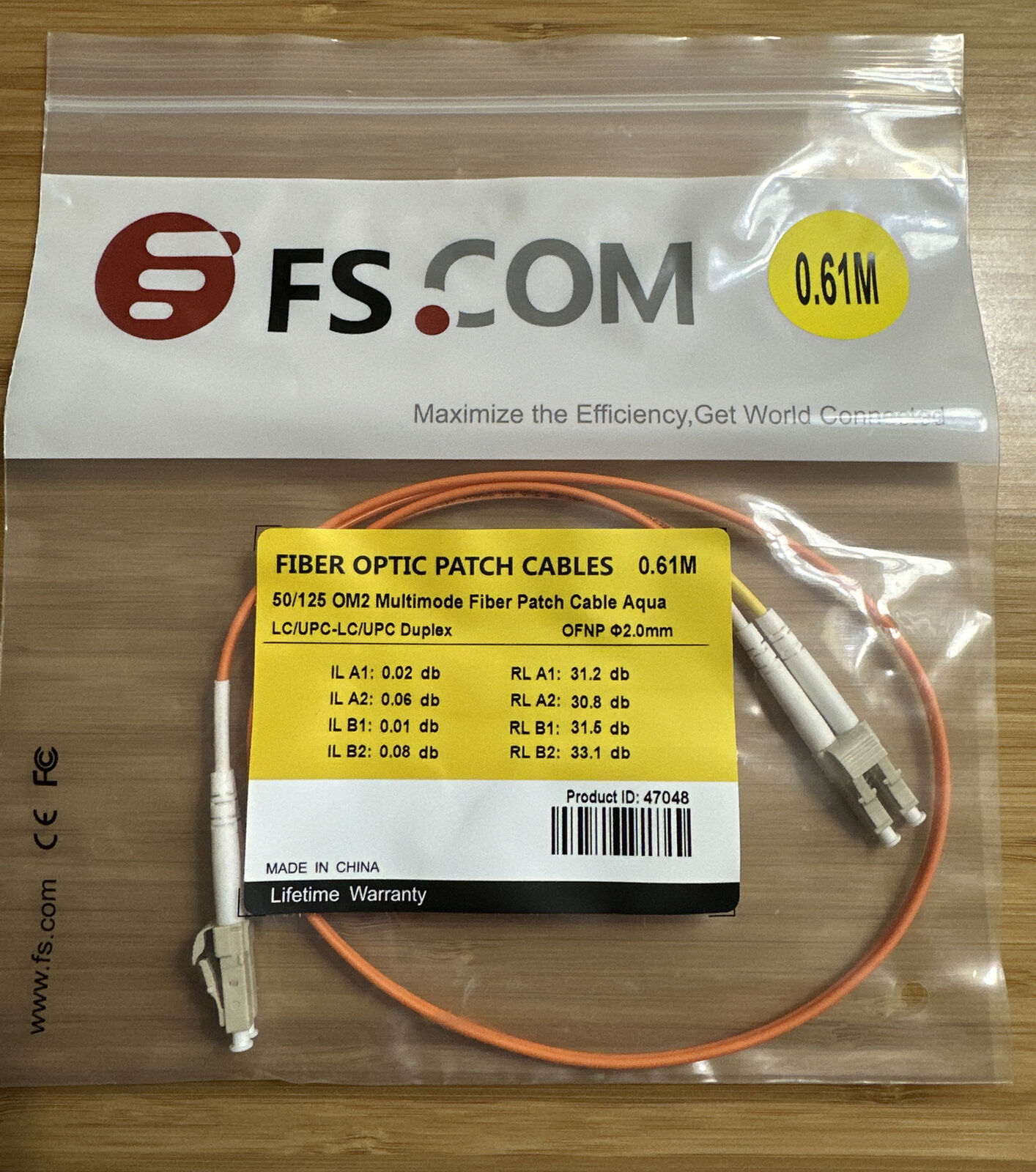 FS.com LC UPC to LC UPC Duplex OM2 Multimode Fiber Patch Cable .61 meters (2’)
