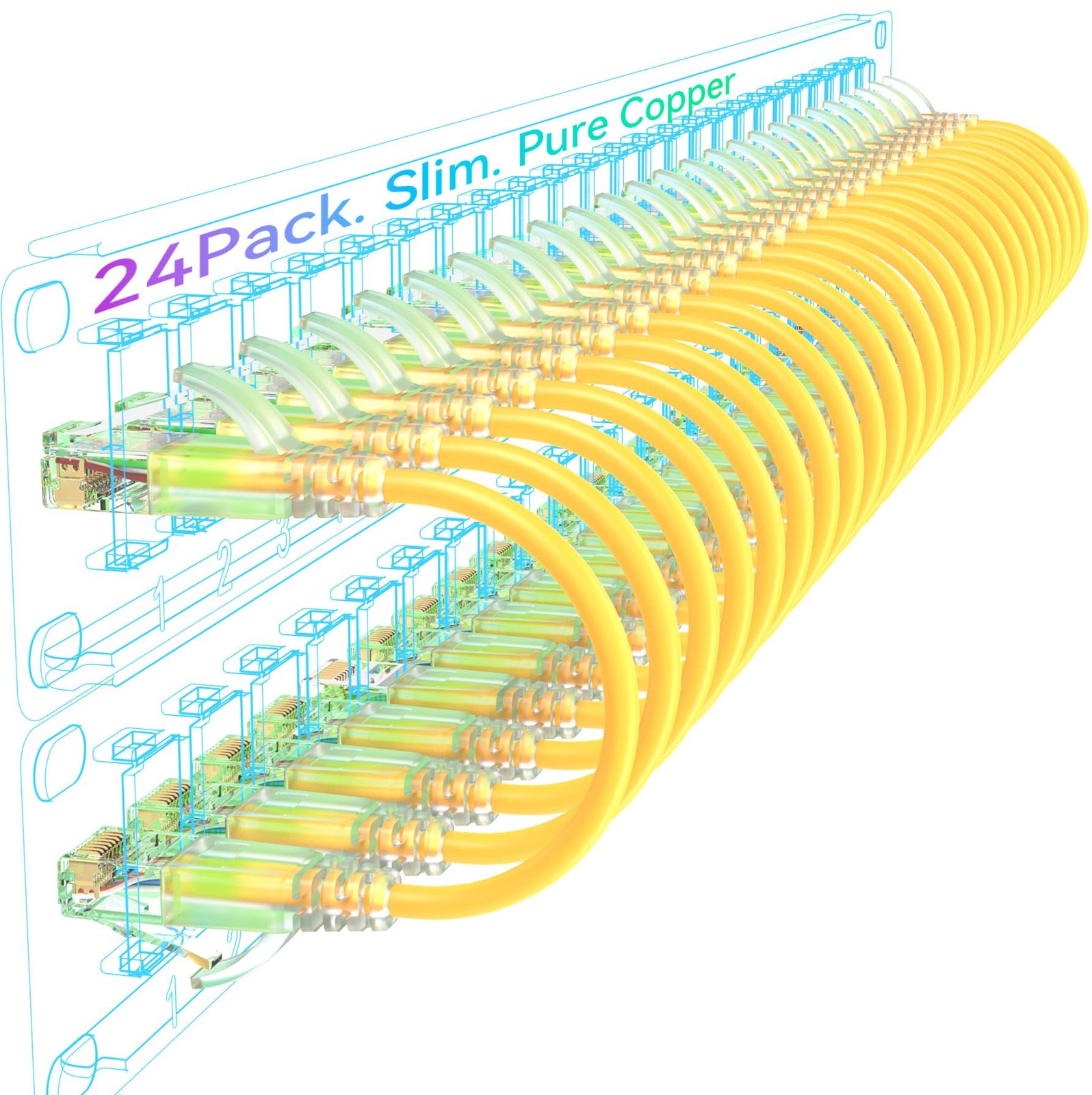 Sokqovt Cat6a Patch Cables Slim 6ft (24 Pack), Flexible Ethernet Cable 10G Sokqovt Cat6a Patch Cables Slim 6ft (24 Pack), Flexible Ethernet Cable 10G