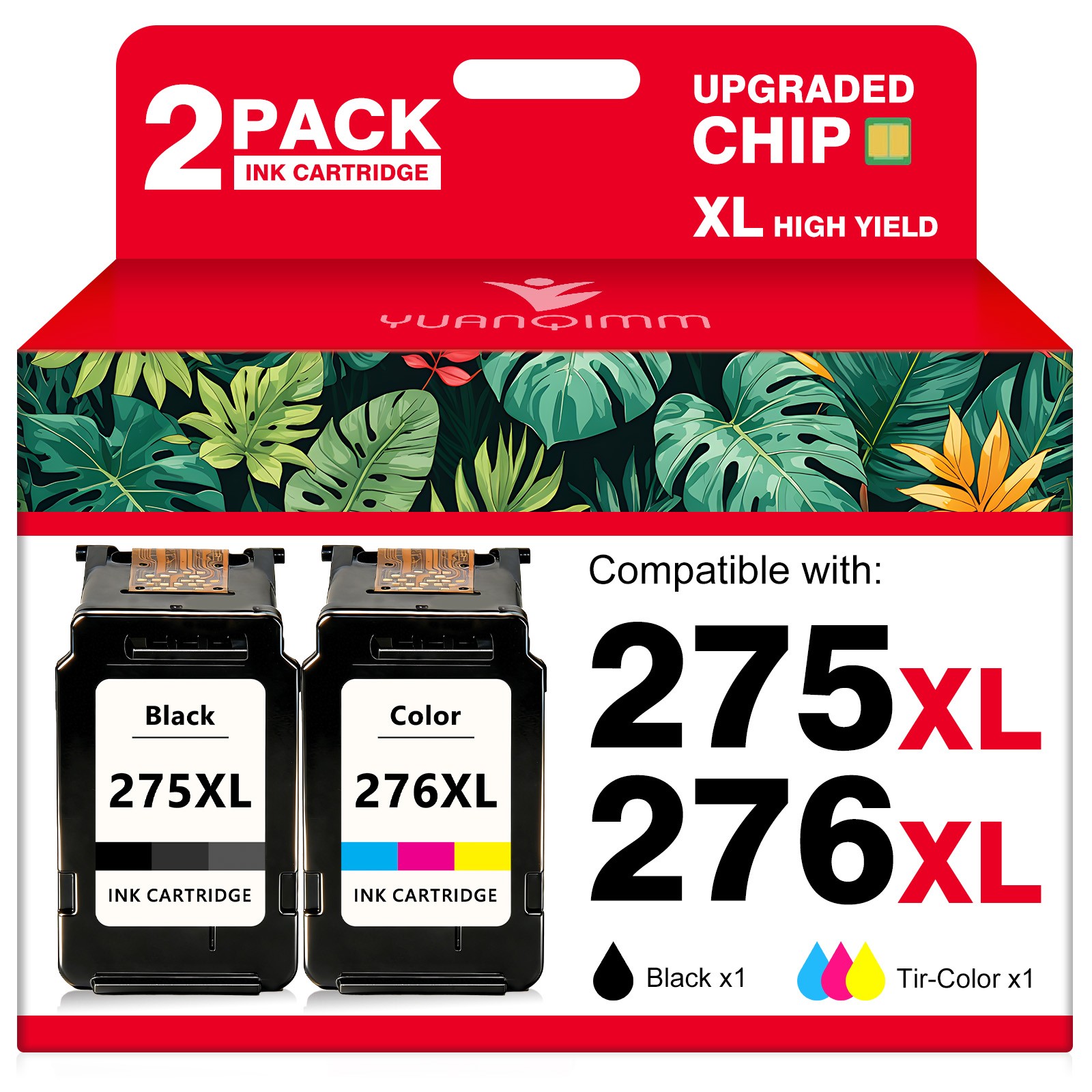 2 Pack PG-275XL CL-276XL Ink Cartridges For Canon PIXMA TR4722 TR4700 TS3722