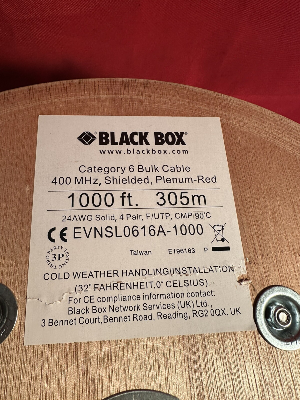 Black Box Category 6 Bulk 400MHz shielded plenum red 1000ft Cold weather NEW Black Box Category 6 Bulk 400MHz shielded plenum red 1000ft Cold weather NEW