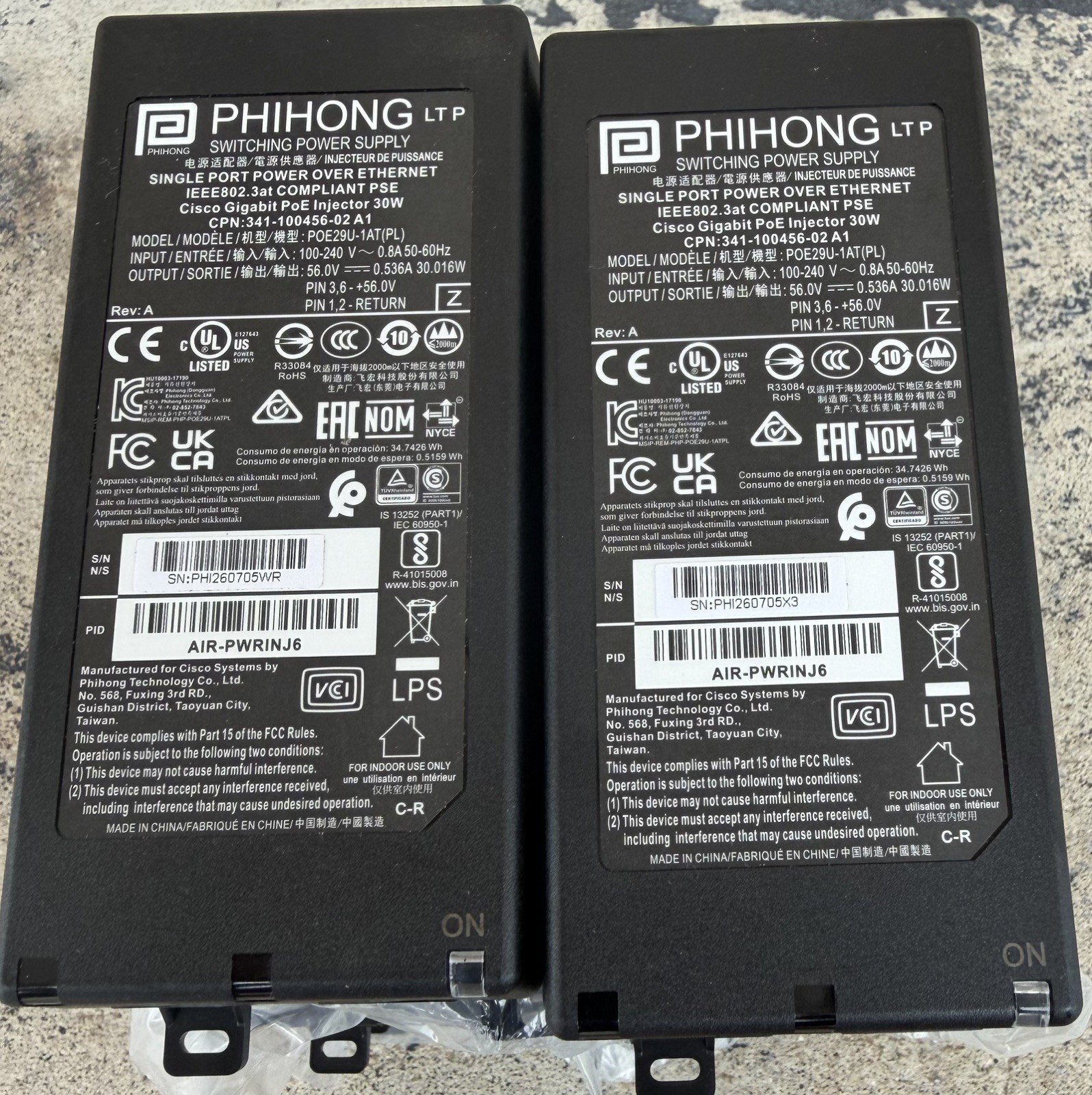 Lot of 10- Phihong Cisco Gigabit POE Injector 30W POE29U-1AT(PL) Power Supply Lot of 10- Phihong Cisco Gigabit POE Injector 30W POE29U-1AT(PL) Power Supply