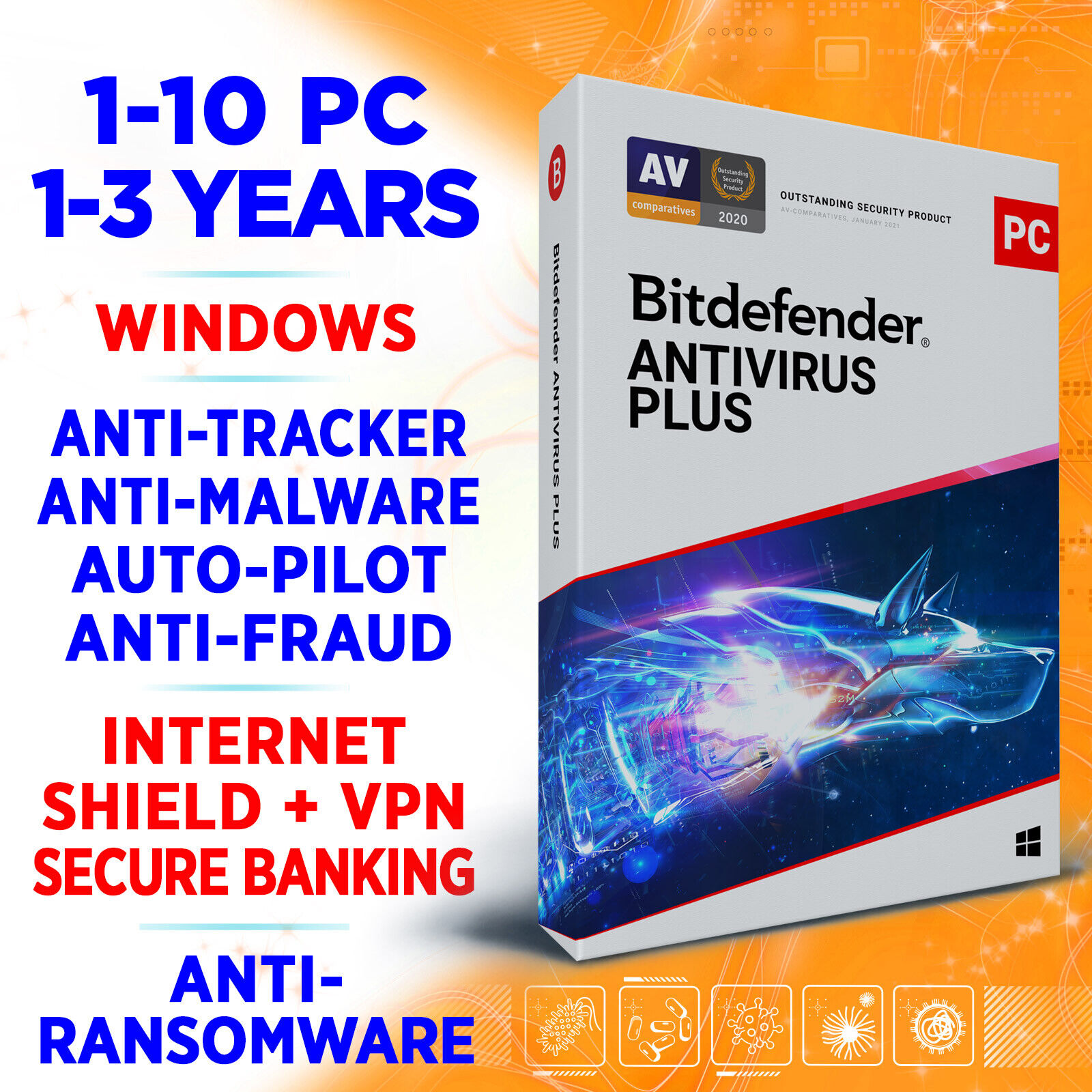 Bitdefender Antivirus Plus 2023 1-3-5-10 PC 1-2-3 years (USA / Canada) key