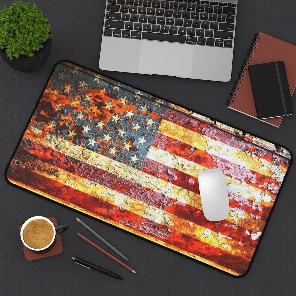 American Flag Desk Mat - Distressed American Flag on Rusted Metal Print