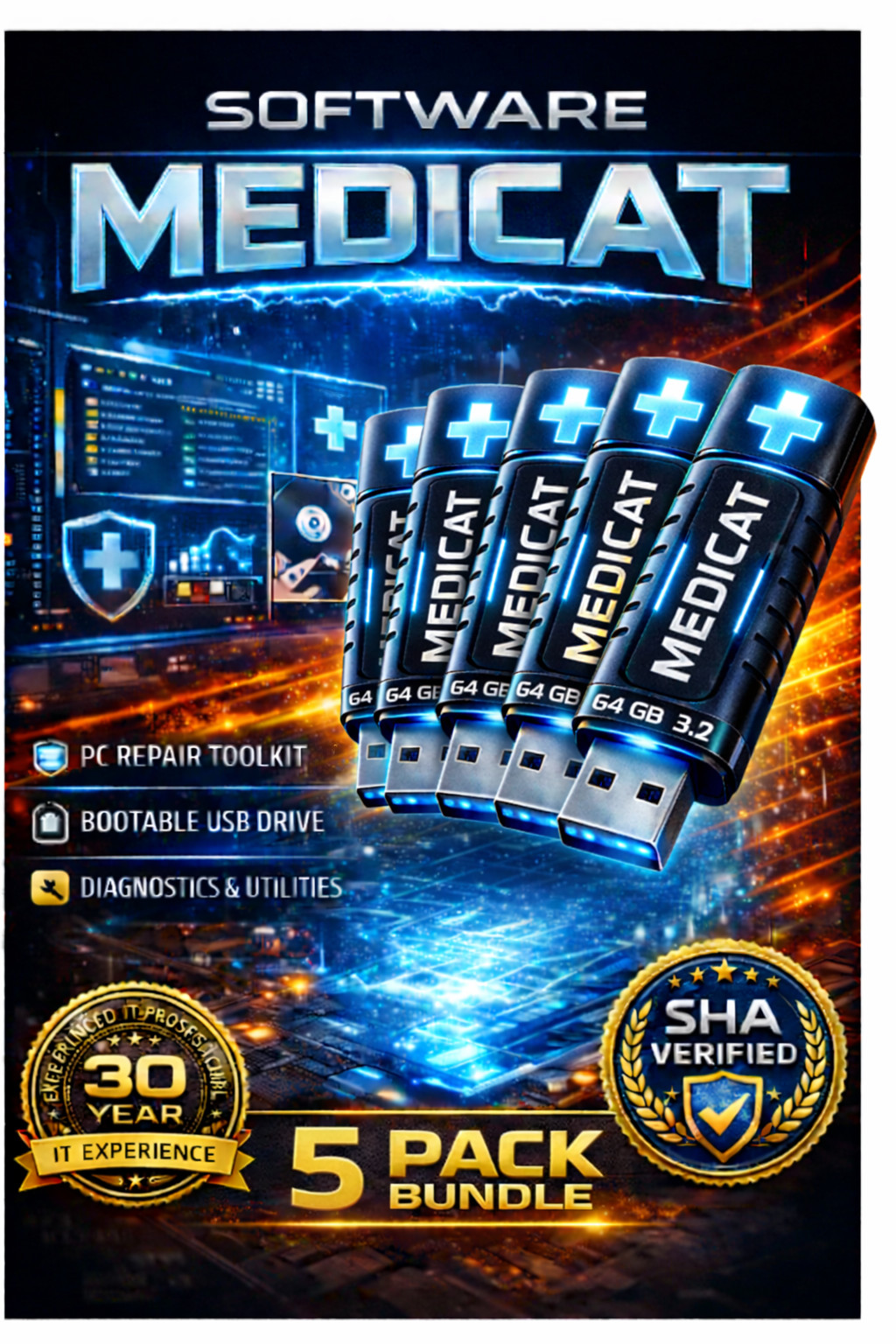 MediCat Bootable PC Repair Recovery Toolkit | System Rescue Boot Dr | 5 Pack