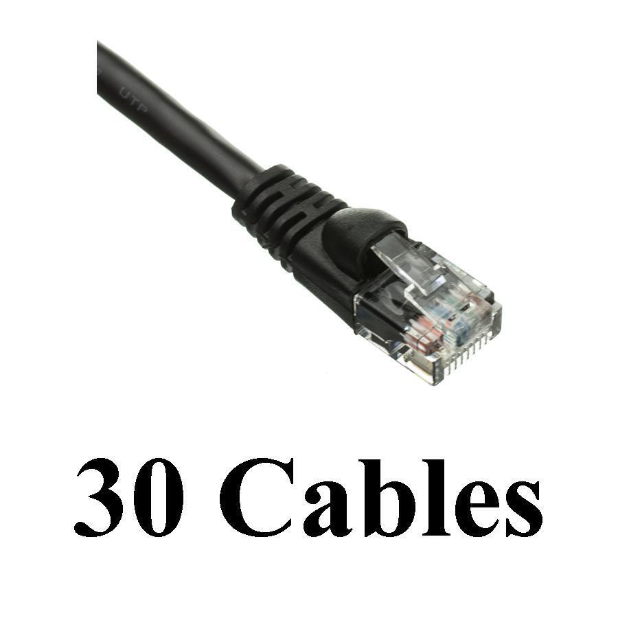 Pack of 30 Cables 14 Foot Cat5e Black RJ45 Ethernet Network Patch Cable Booted