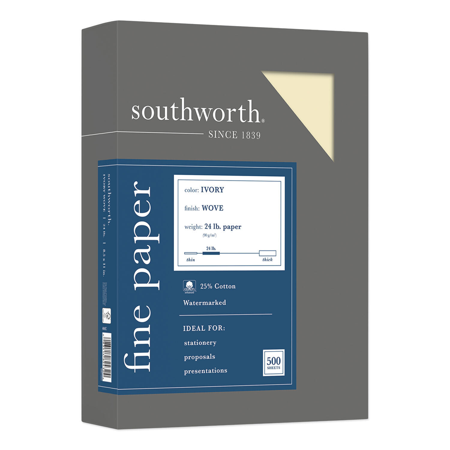 Southworth 25% Cotton Business Paper Ivory 24 lbs. Wove 8-1/2 x 11 500/Box FSC