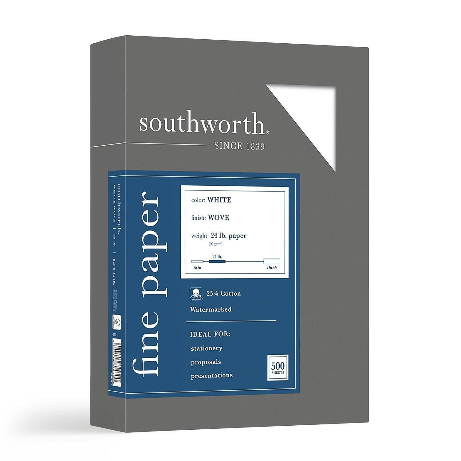 Southworth 25% Cotton Business Paper White 24 lbs. Wove 8-1/2 x 11 500/Box FSC