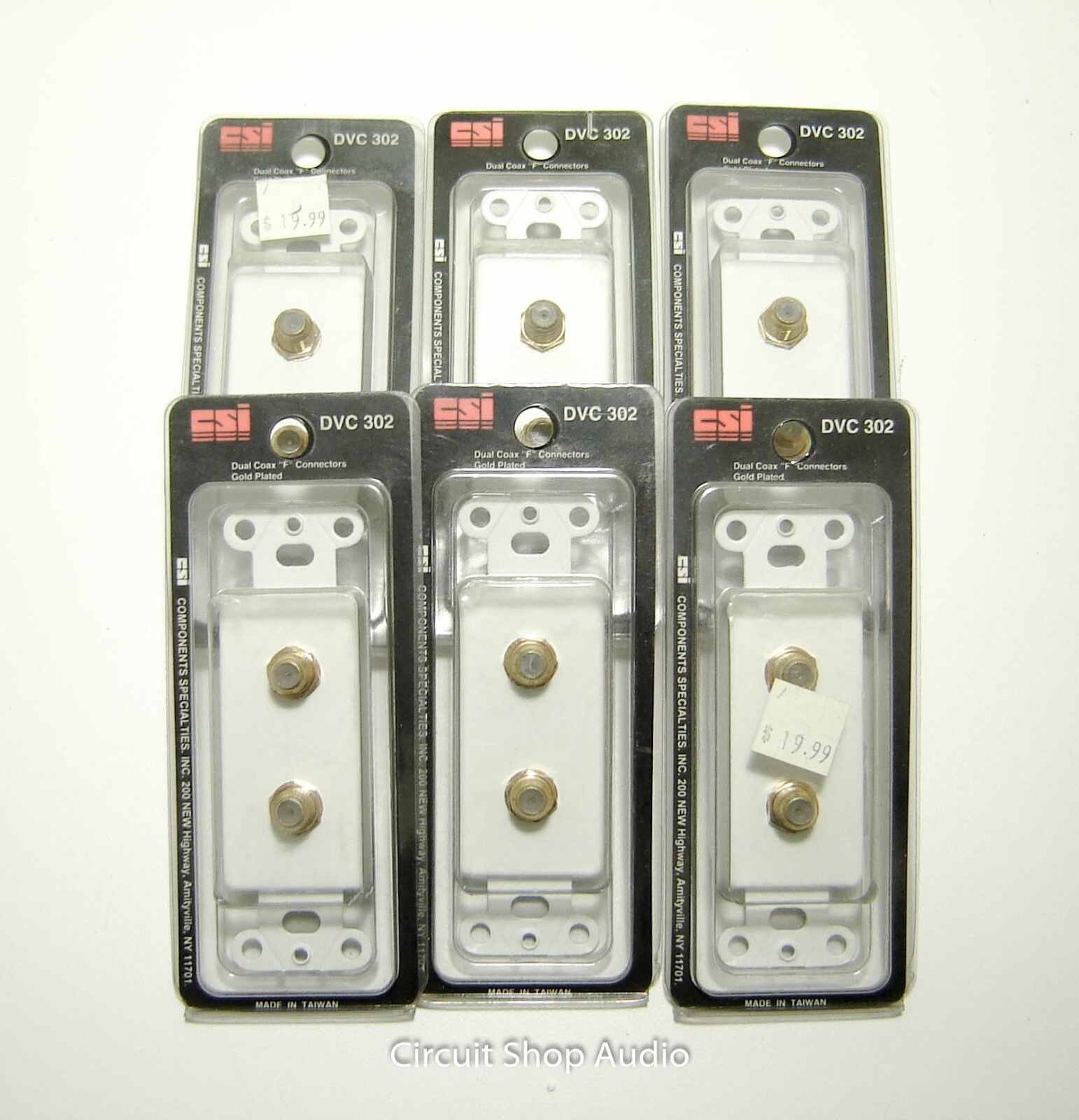 6 Pack - CSI / Speco Dual Gold F Connector Wall Plate Insert / DVC302