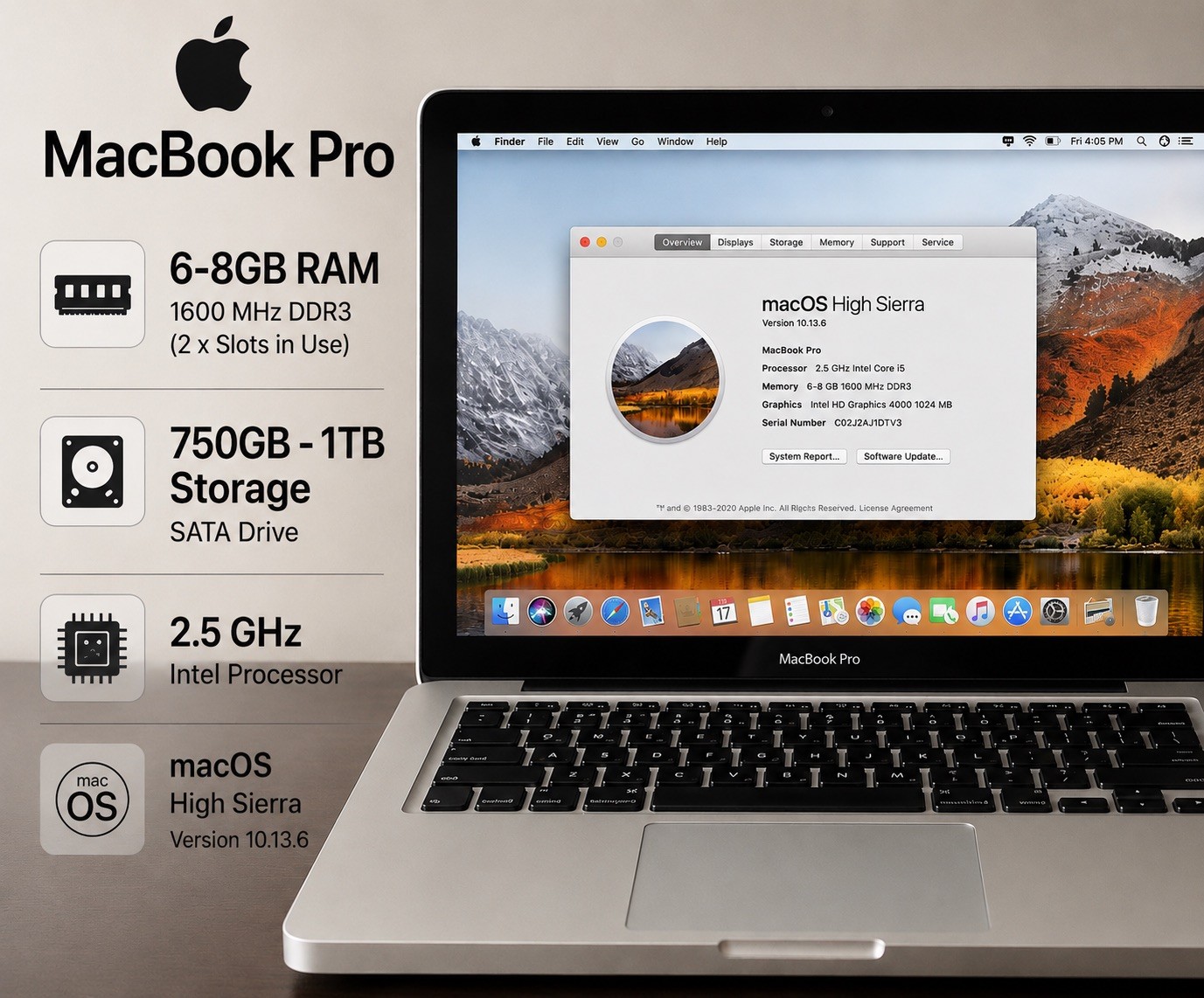 Apple MacBook Pro 750gb-1TB Storage 6GB RAM 2.5GHz Intel Processor. Unlocked. Apple MacBook Pro 750gb-1TB Storage 6GB RAM 2.5GHz Intel Processor. Unlocked.