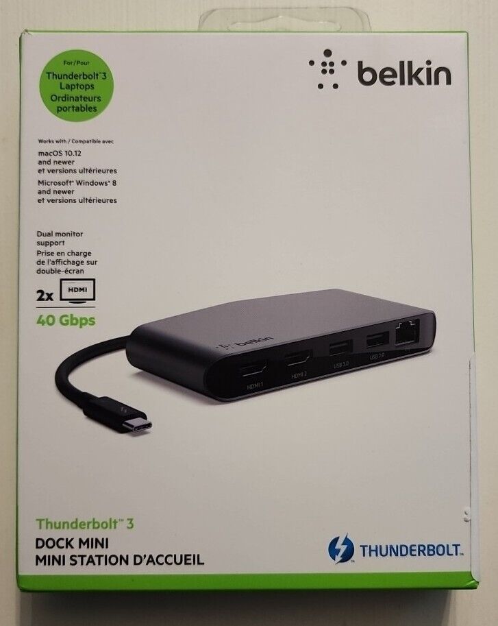 Belkin Thunderbolt 3 Dock Mini Laptop Dual Monitor Docking 2 HDMI 4k USB-C