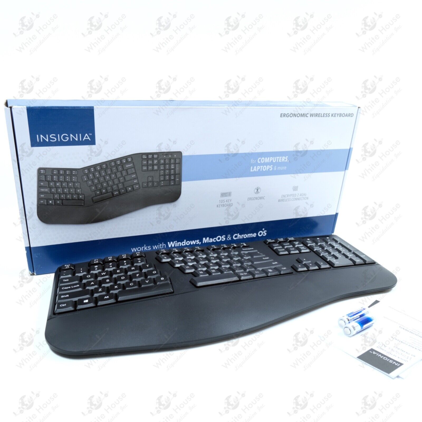 Insignia - Full-Size Wireless Ergonomic Membrane Keyboard - Black