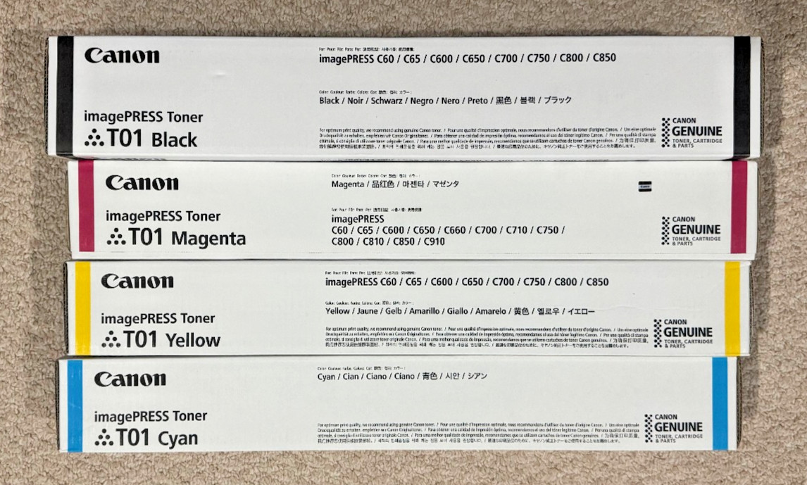 Genuine Canon T01 ImagePRESS Toner Set of 4 Black Cyan Magenta Yellow NEW