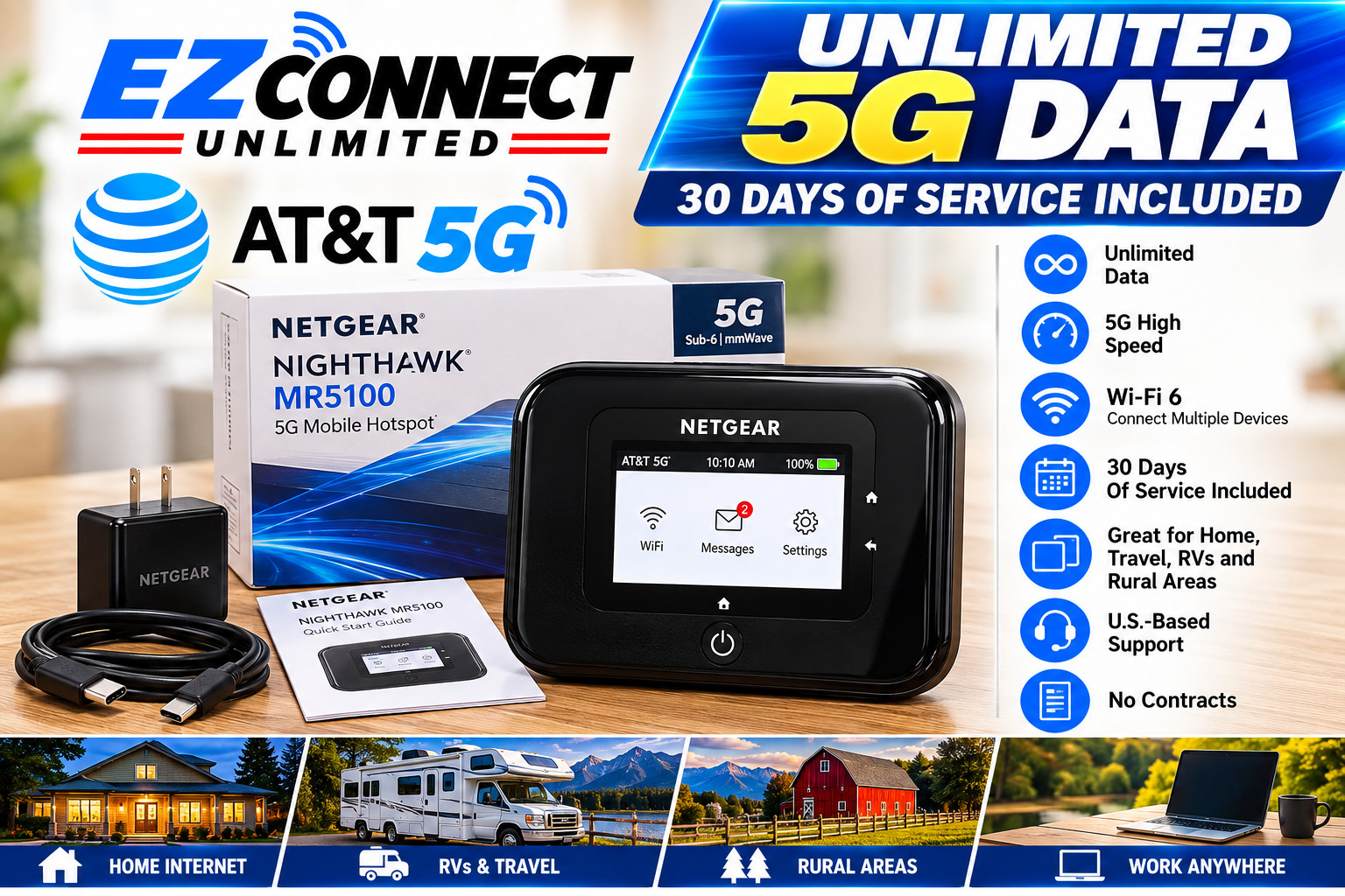 Unlimited 5G/4G LTE Hotspot 30 Days Data AT&T MR5100 Verizon M2100 Unlimited 5G/4G LTE Hotspot 30 Days Data AT&T MR5100 Verizon M2100