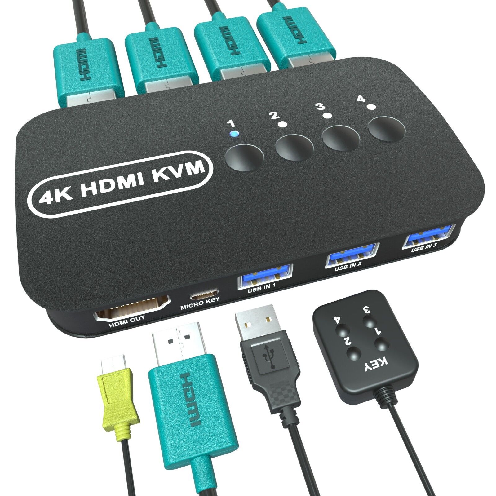 Kvm Switch HDMI, 4 Port 4K@30Hz Usb Switcher,4 PC share 1 monitor,Mouse,keyboard