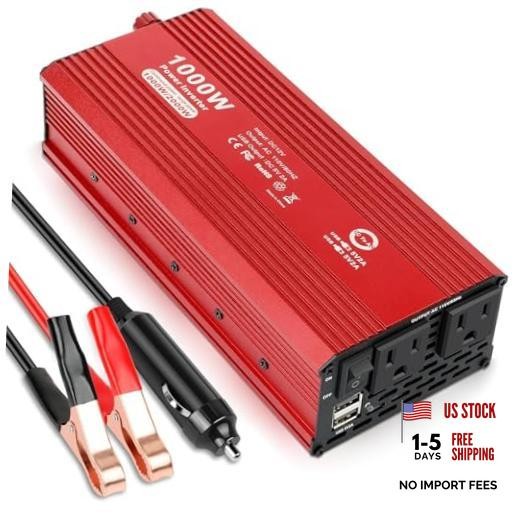 Peak Power Inverter for Vehicles - DC 12V to 110V AC Converter 1000W/2000W