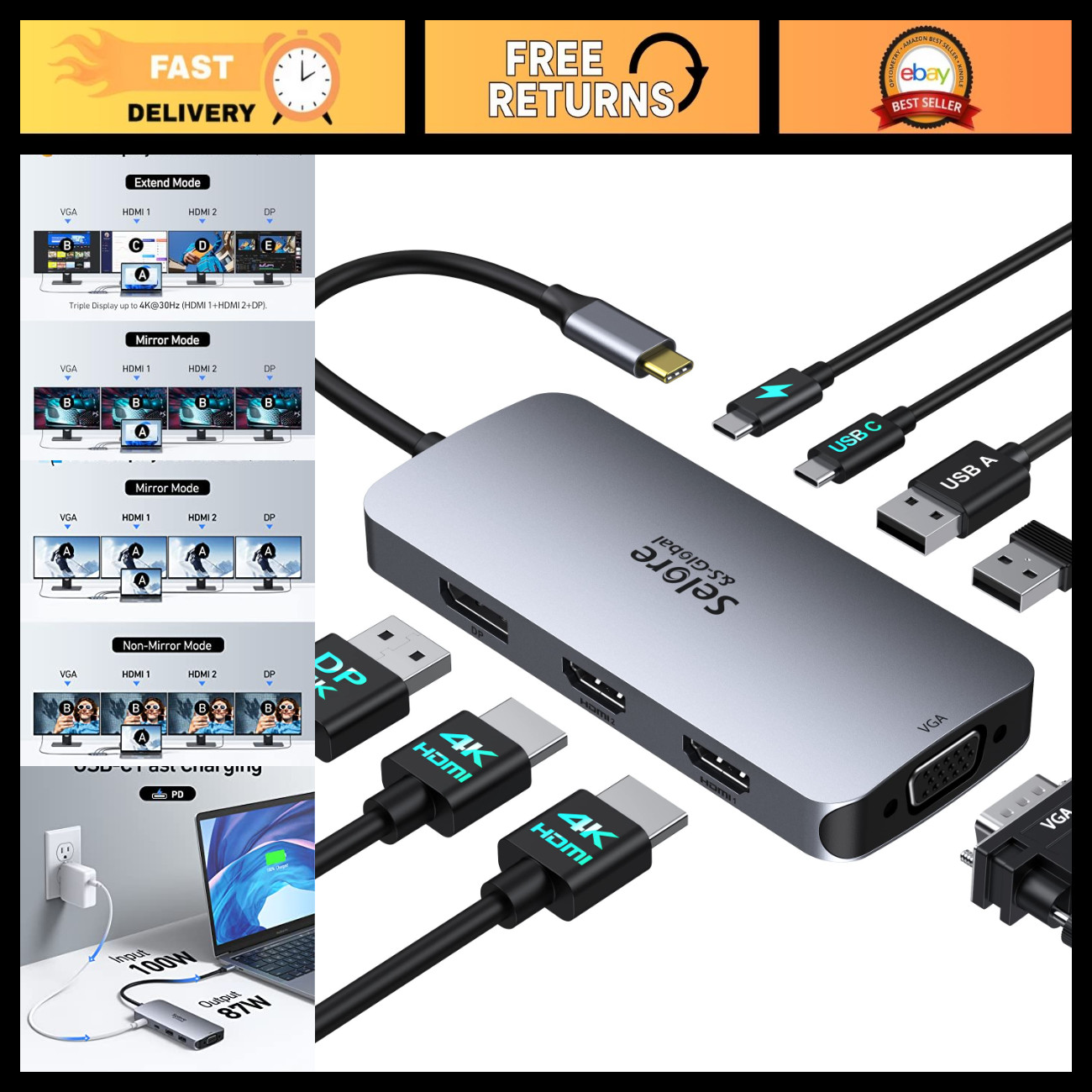 USB C Docking Station Dual HDMI Adapter Hub for 3 Monitors - Multiport Connectiv USB C Docking Station Dual HDMI Adapter Hub for 3 Monitors - Multiport Connectiv