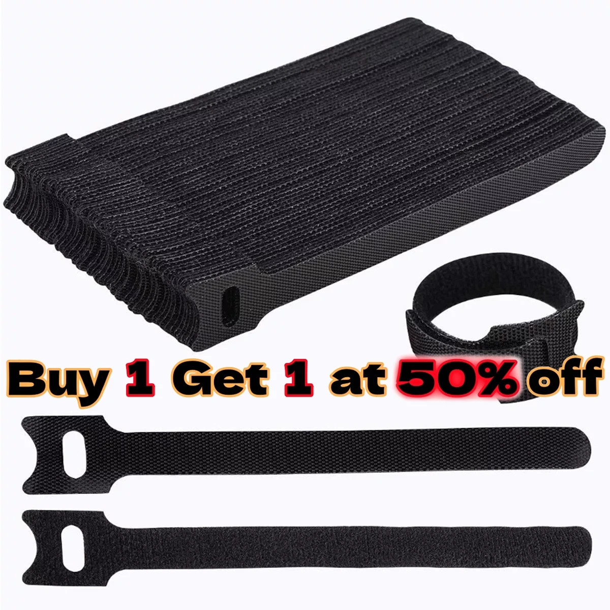 50-100pcs Cable Straps Wire Cord Hook Loop Ties Reusable Fastening Organizer Lot