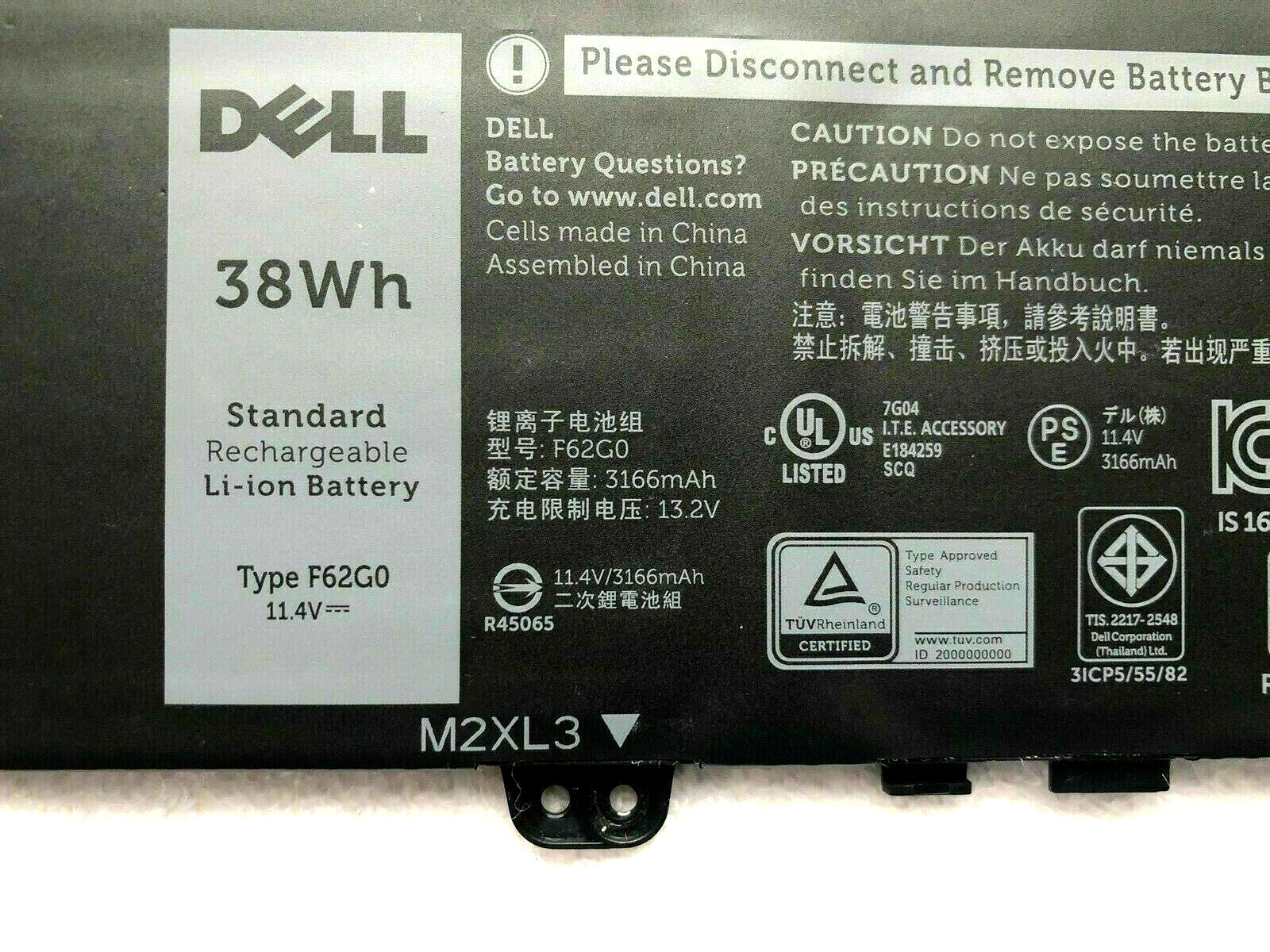 NEW Genuine OEM 39DY5 F62G0 Battery for Inspiron 13 7000 i7373 7373 7386 2-in-1