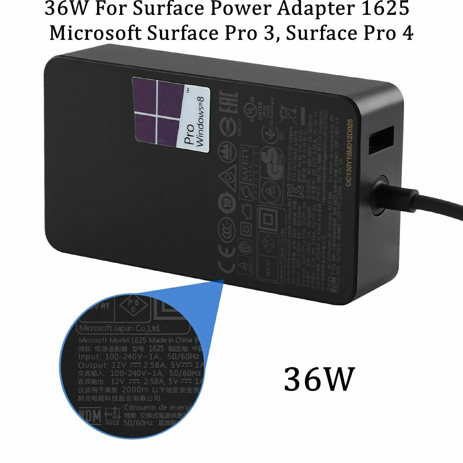 Genuine OEM Microsoft Surface Pro Book AC Power Adapter Charger 36W/44W/65W/102W