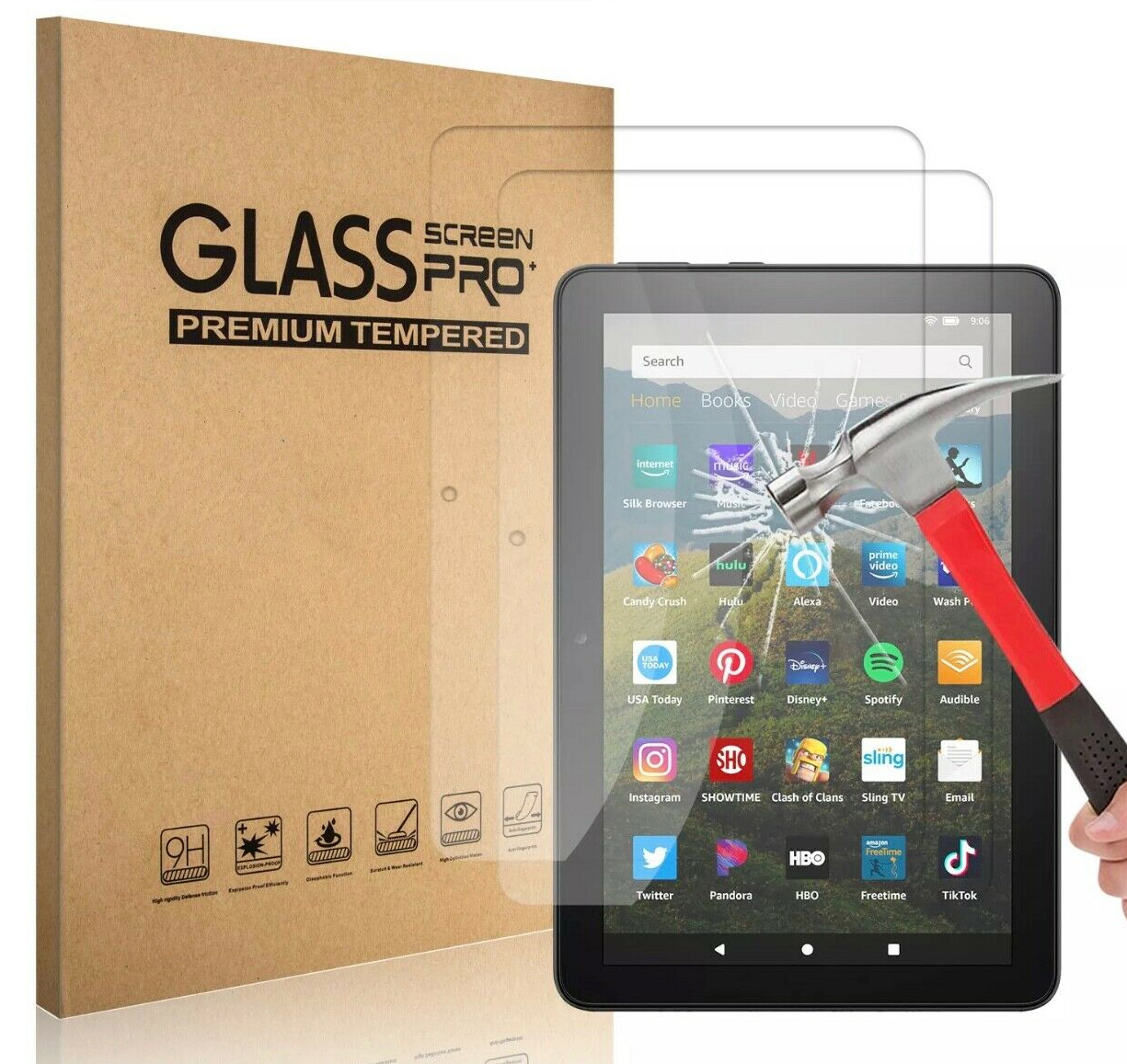 2 Pack Tempered Glass Screen Protector For Amazon Fire HD 10.1 2019/HD 10.1 2021