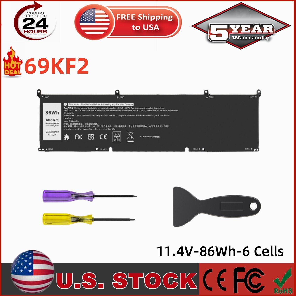 ✅LOT 10X 69KF2 Battery For Dell G15 5510 5511 5520 XPS 15 9500 9510 9520 86Wh