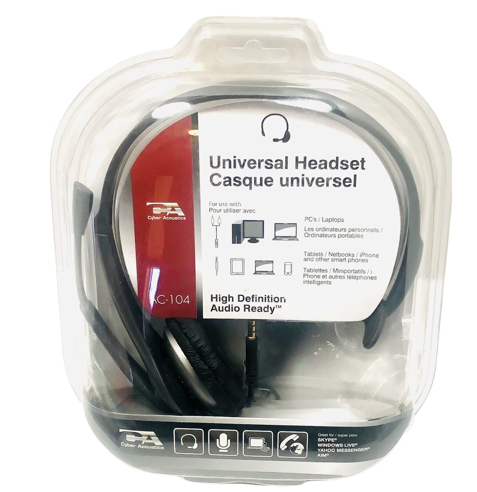 Cyber Acoustics AC-104 Silver/Black Headband Headsets