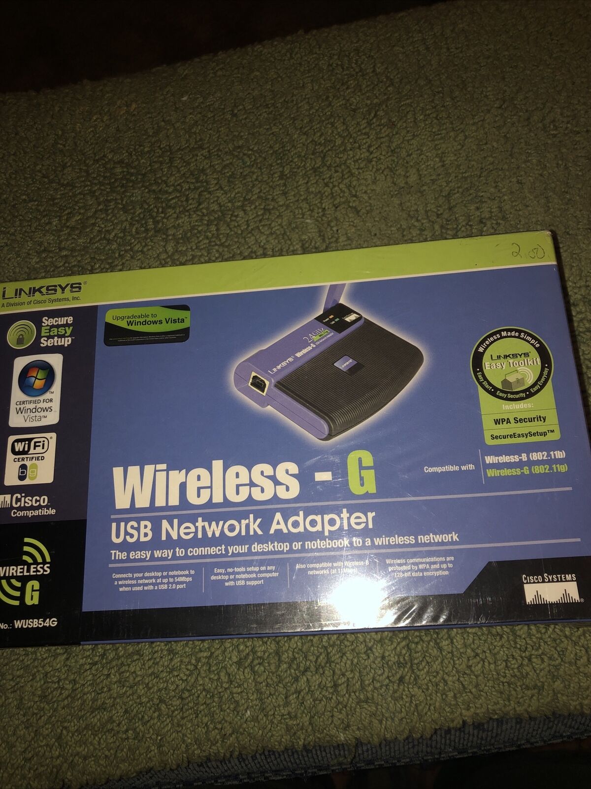 LINKSYS CISCO WIRELESS-G USB NETWORK ADAPTER WUSB54G 2.4Ghz 802.11g NEW SEALED