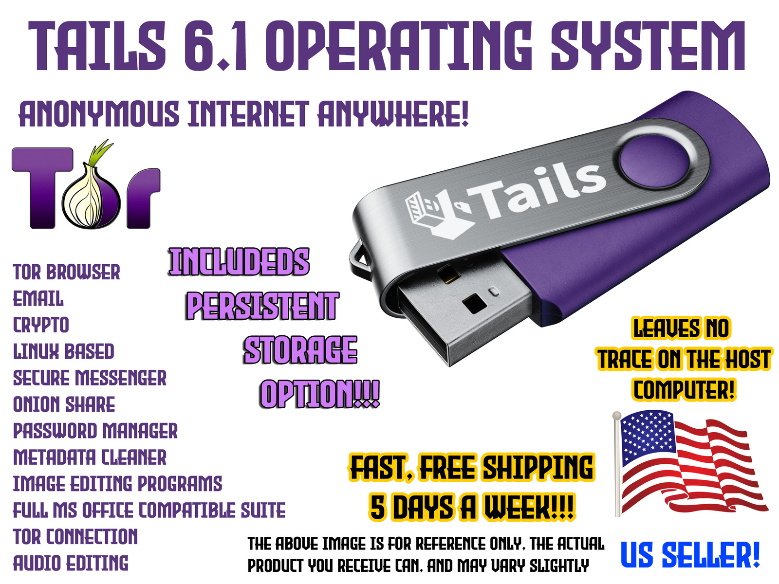 Tails Linux 6.1 Safe Secure Anonymous Live Boot OS Traceless incognito USB DVD