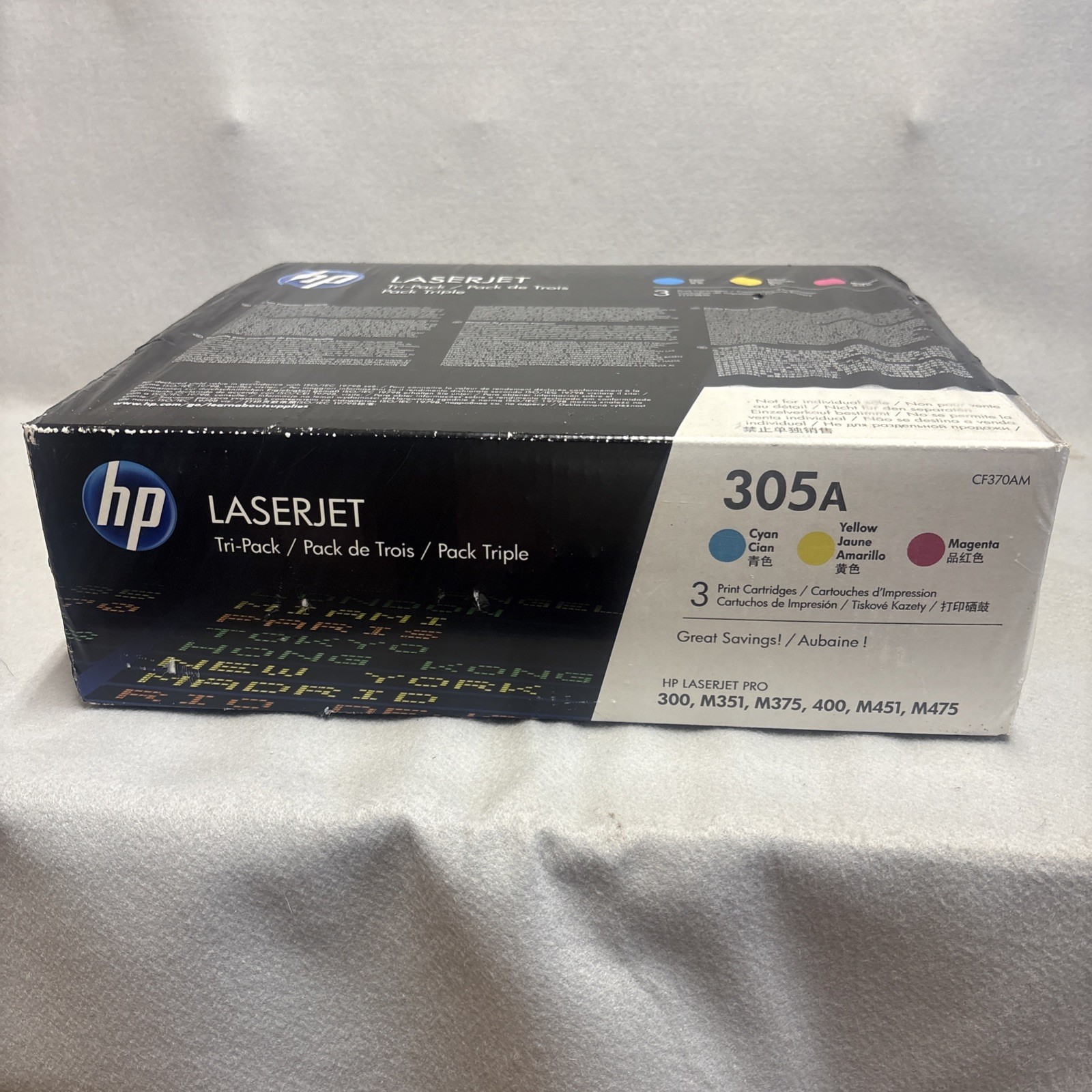HP 305A CF370AM Toner Cartridge New In The Box Never Opened. Tri Pack Color Tone HP 305A CF370AM Toner Cartridge New In The Box Never Opened. Tri Pack Color Tone