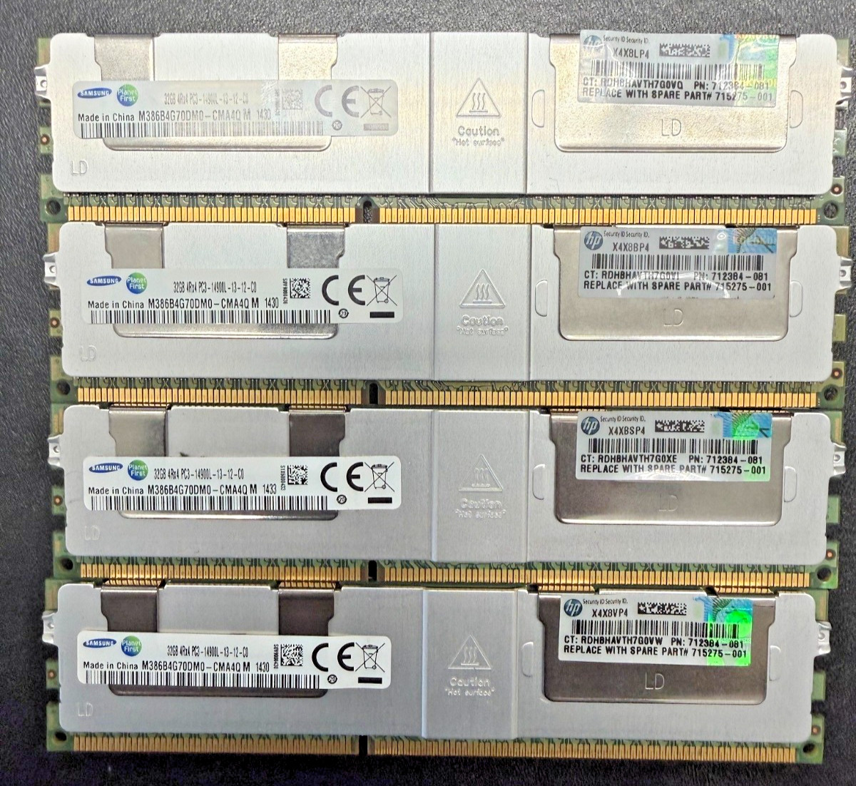 128GB Kit (4x32GB) Samsung 4Rx4 PC3-14900L LRDIMM DDR3-1866 HP Part # 715275-001