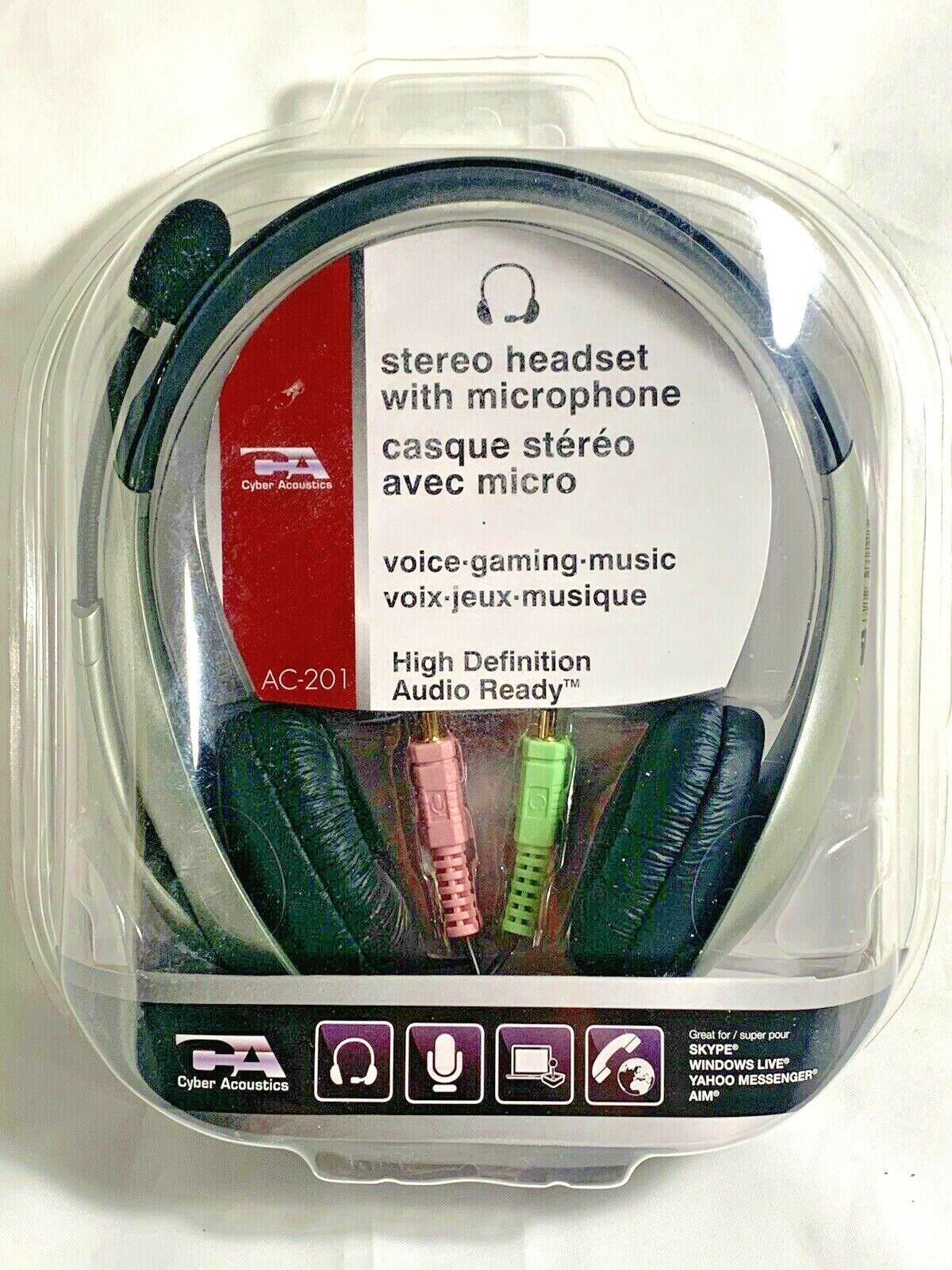 Cyber Acoustics Stereo Headset with Microphone Headphones Audio AC-201
