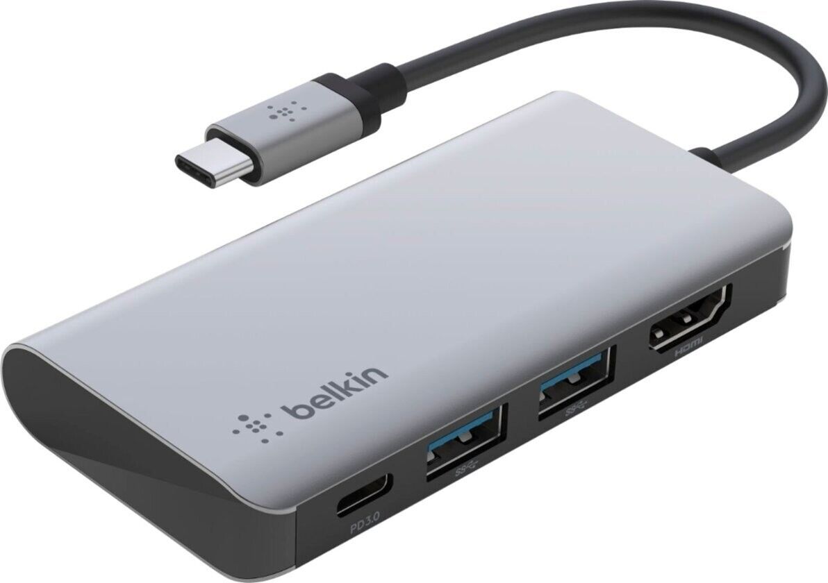 Belkin - USB-C 4 in 1 Multiport Adapter - 4K HDMI - Gray