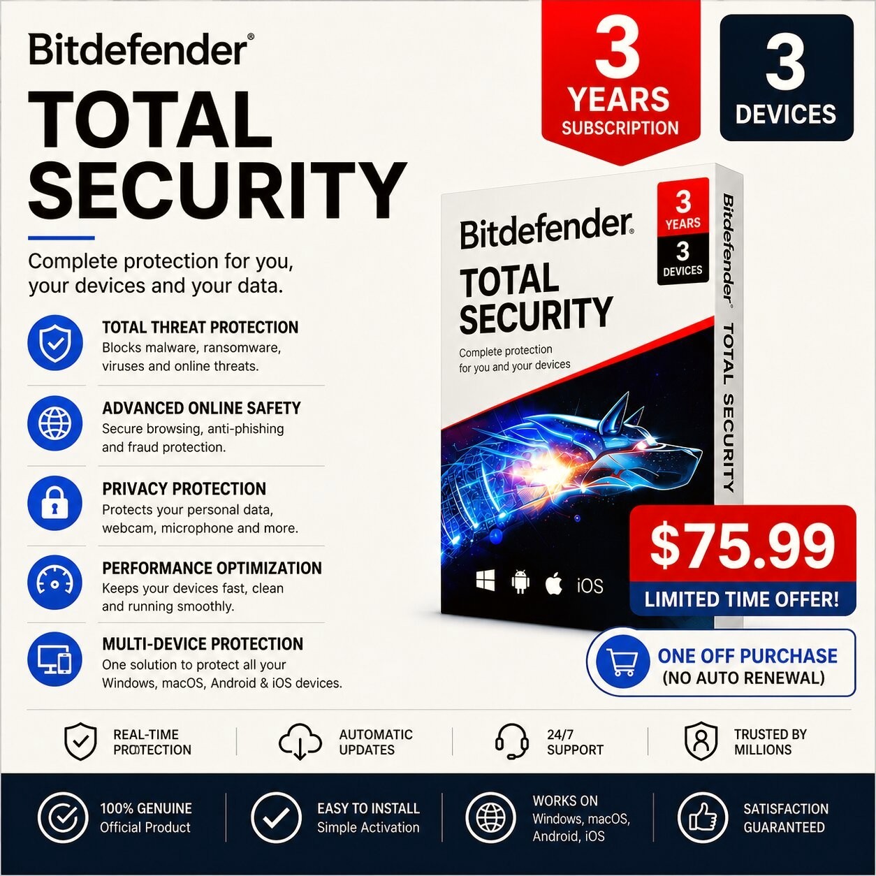 Bitdefender Total Security 2026 3 Years 3 Devices (LATEST VERSION)