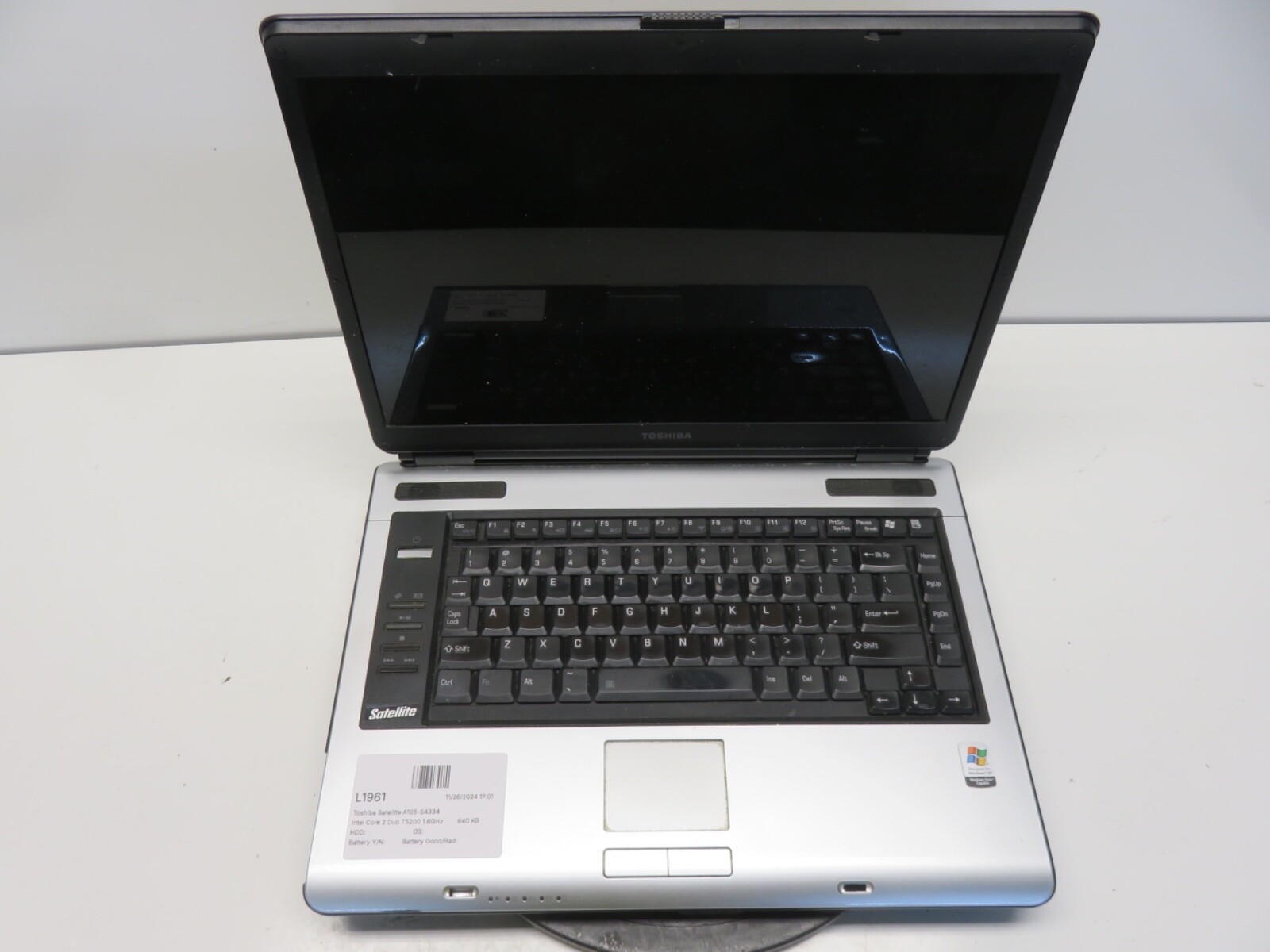 Toshiba Satellite A105-S4334 Intel Core 2 Duo T5200 1.6GHz 640 KB NO HDD No Batt Toshiba Satellite A105-S4334 Intel Core 2 Duo T5200 1.6GHz 640 KB NO HDD No Batt