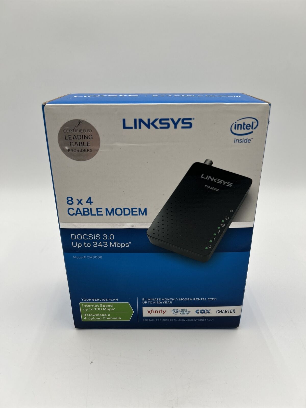 Linksys Model CM3008 Cable Modem DOCSIS 3.0 Bonded Channels Up To 343 Mbps *NEW*