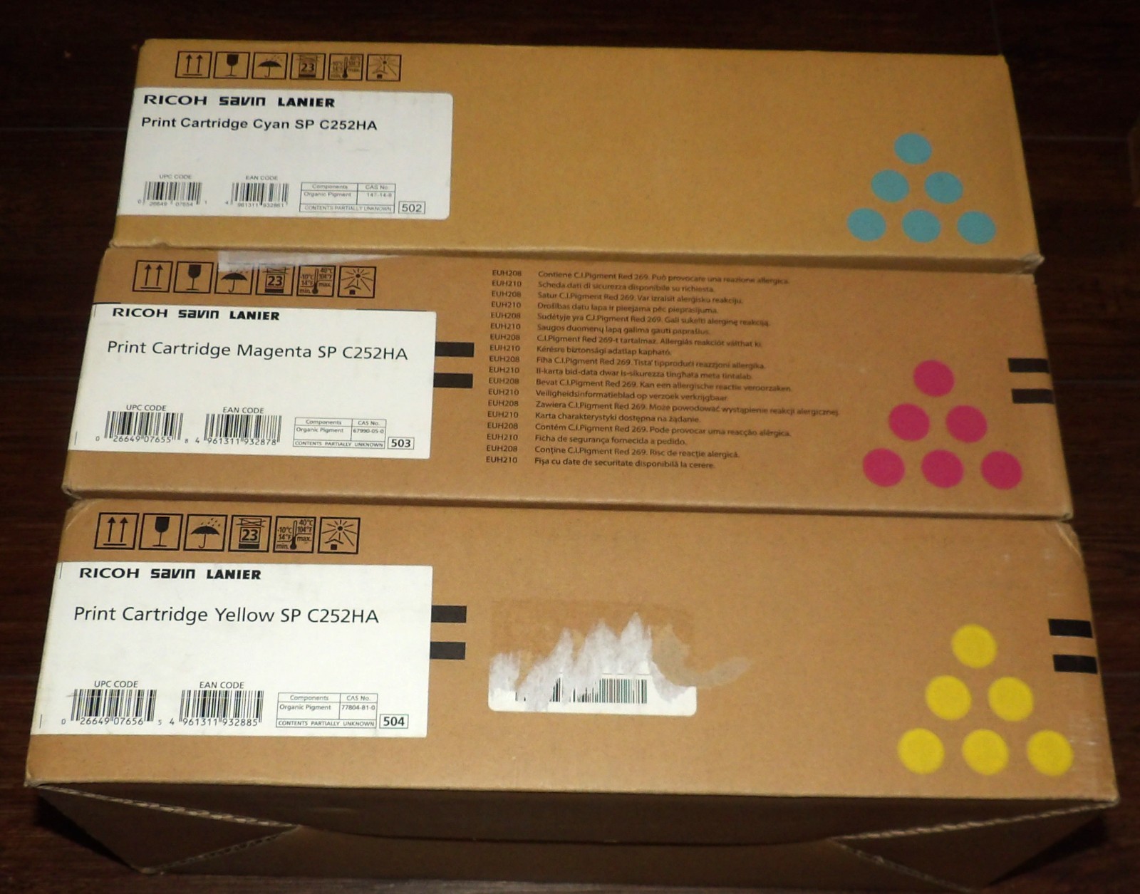 Genuine Set of 3 Ricoh MAGENTA CYAN YELLOW Toner Cartridge C252HA SP C252HA NEW Genuine Set of 3 Ricoh MAGENTA CYAN YELLOW Toner Cartridge C252HA SP C252HA NEW