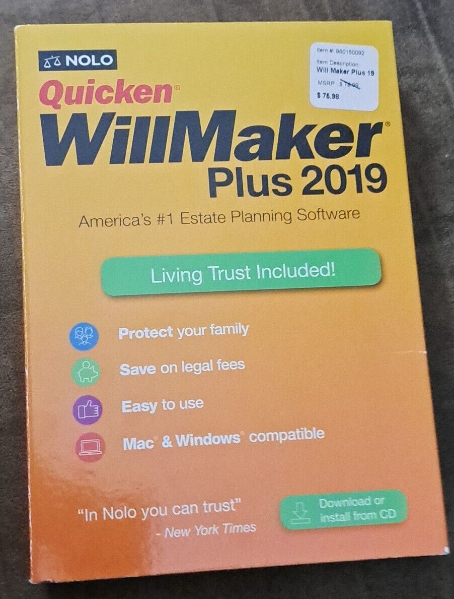 Nolo Quicken WillMaker Plus 2019 with Living Trust Software for Mac & Windows