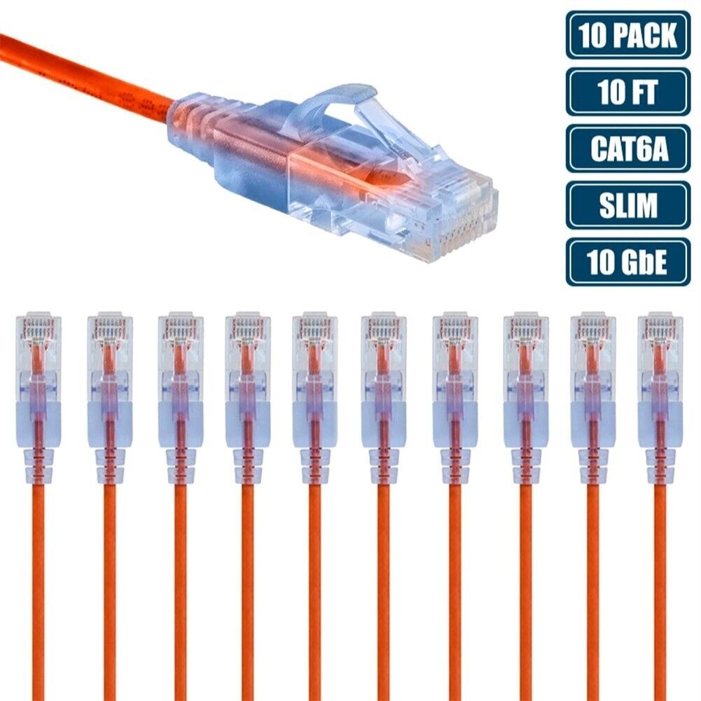 10x 10FT Cat6A RJ45 Network LAN Ethernet UTP Patch Cable 10G Copper 30AWG Orange