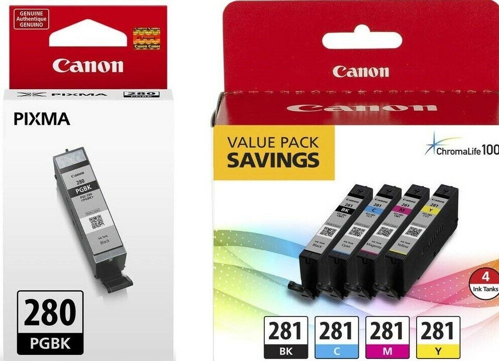 Genuine Canon 280 281 Ink Cartridges Combo-B/C/M/Y) Setup For TS8322 TS8120-5PK