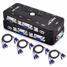USB 4 Port Monitor VGA SVGA KVM Switch Box + 4 Cables for PC Keyboard Mouse Kit picture