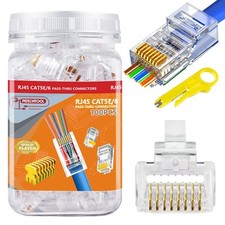 PETECHTOOL RJ45 CAT6 Connector End Pass 328 feet, Cat5/6 100pcs+stripper picture