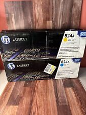 Genuine HP 824A Lot of 2 Yellow and Cyan Toner Imaging Drum CB386A CB381A picture