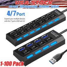 USB Hub 7 Port On/Off Switch High Speed Splitter AC Adapter Cable PC Laptop Lot picture